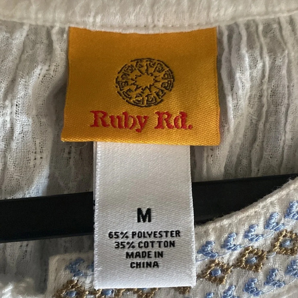 Ruby Rd Bohemian Embroidered Tassel Tie Balloon Sleeve Peasant Boho Hippie Top M - Picture 5 of 13